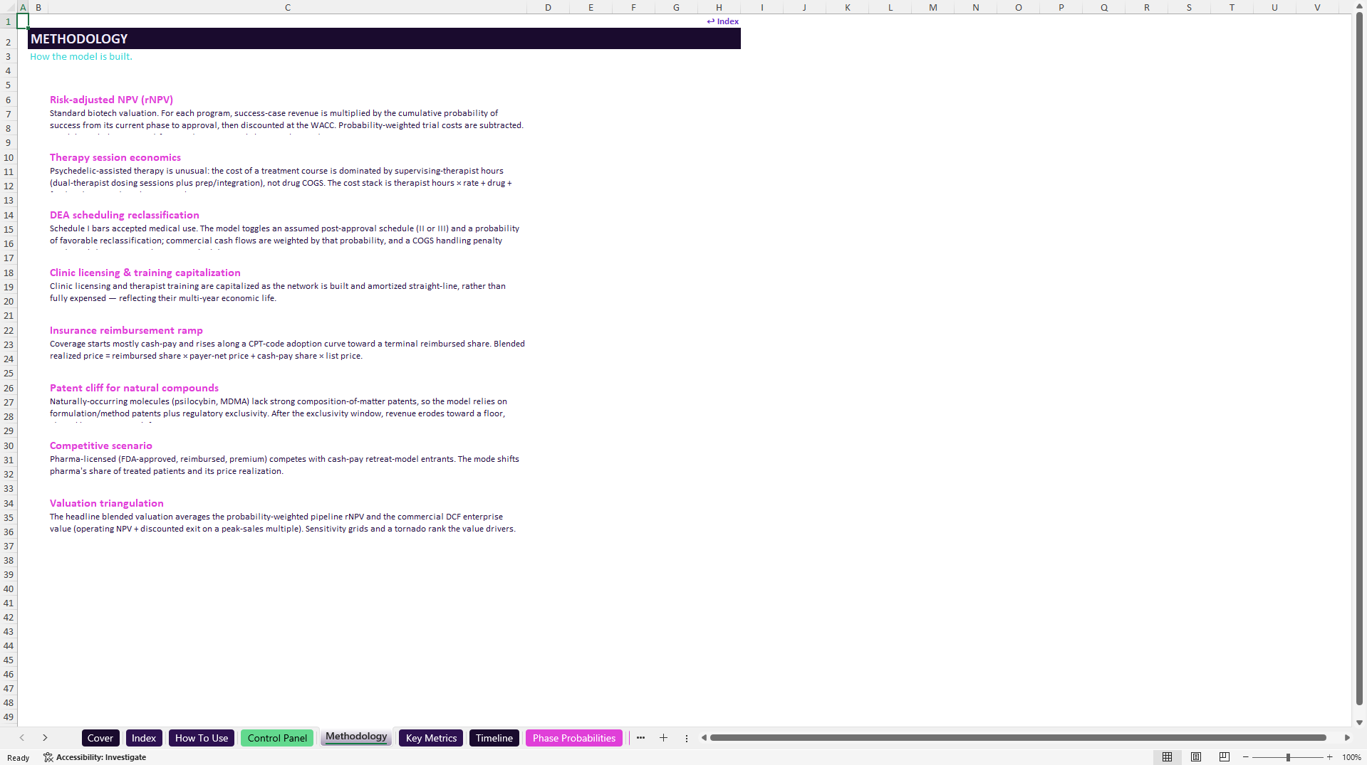 Psychedelic Medicine rNPV and Commercial Model (Excel template (XLSX)) Preview Image