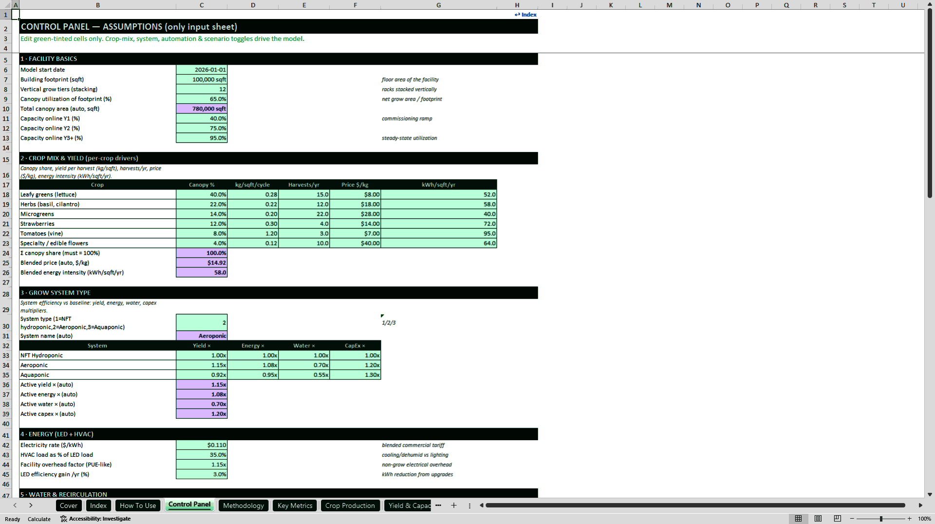 Vertical Farming Financial and Valuation Model (Excel template (XLSX)) Preview Image