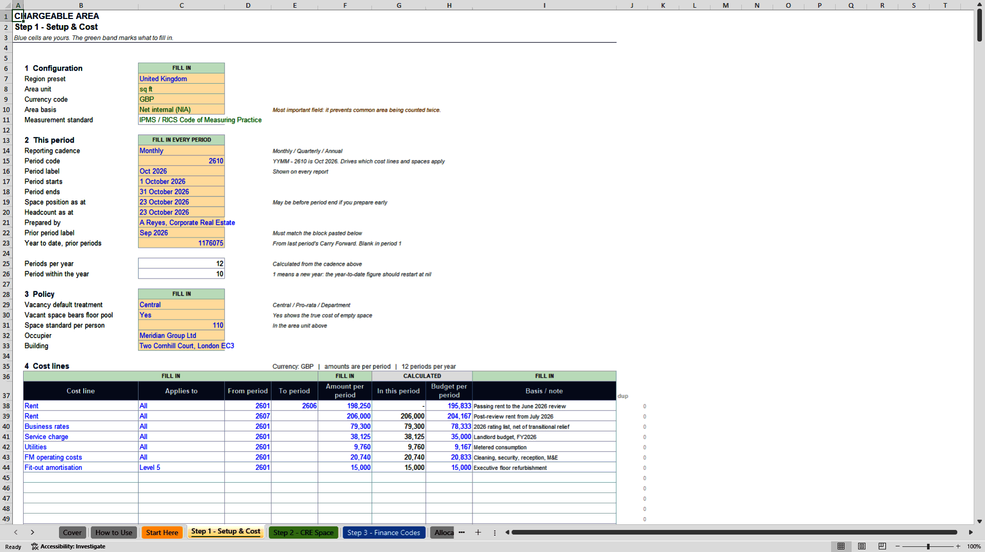 Office Occupancy Cost Allocation Model (Excel template (XLSX)) Preview Image