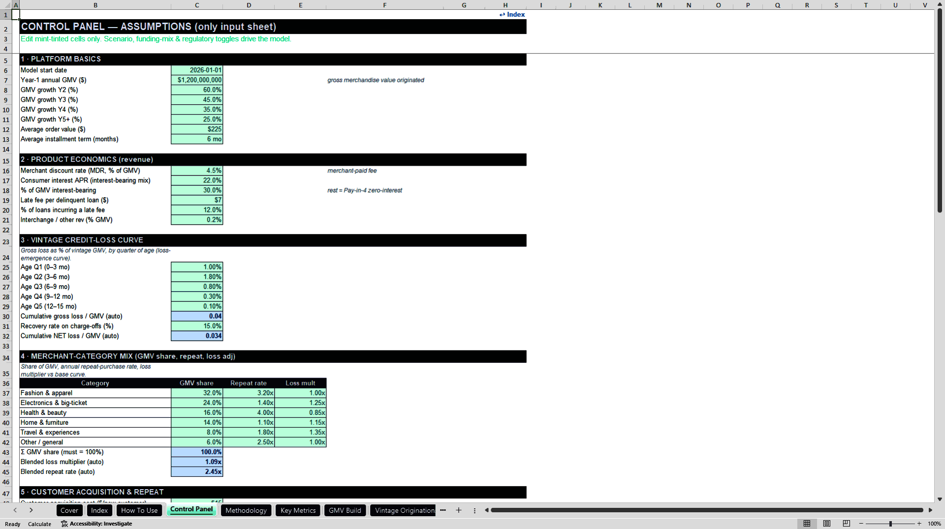 Buy Now Pay Later Platform Financial Model (Excel template (XLSX)) Preview Image