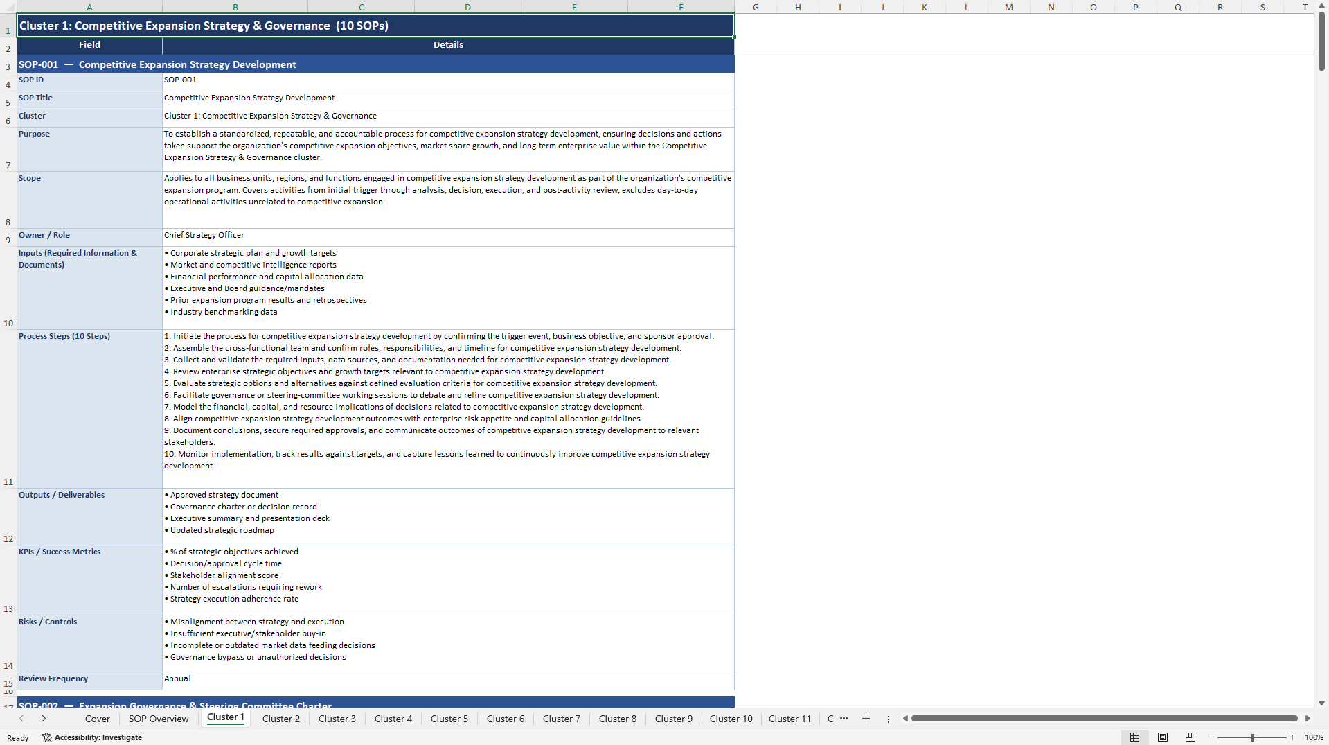 100+ Competitive Expansion SOPs (Excel template (XLSX)) Preview Image