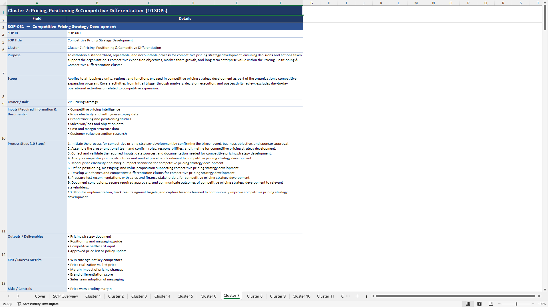 100+ Competitive Expansion SOPs (Excel template (XLSX)) Preview Image