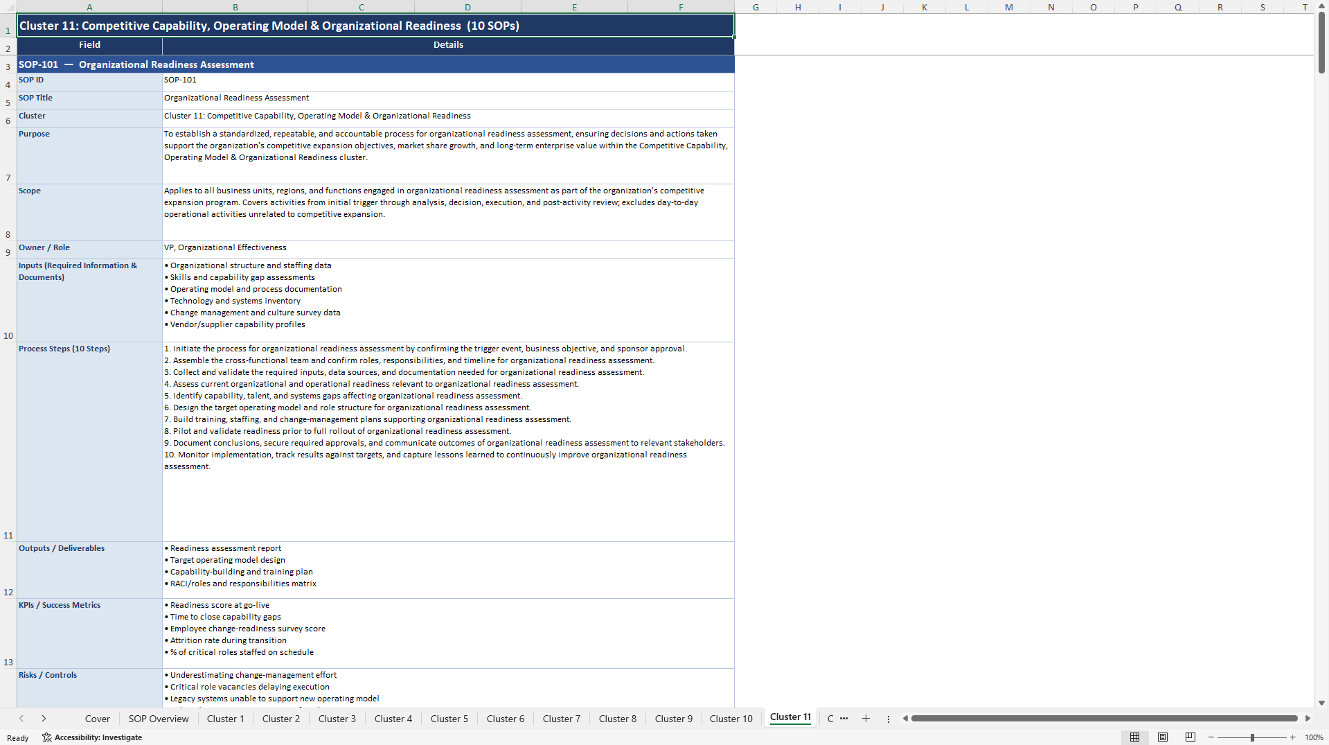 100+ Competitive Expansion SOPs (Excel template (XLSX)) Preview Image
