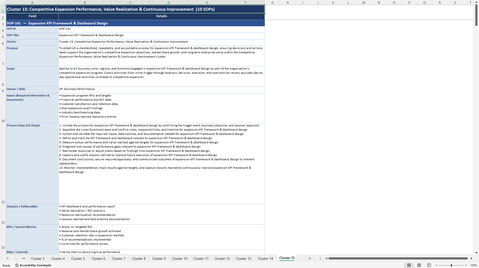 100+ Competitive Expansion SOPs (Excel template (XLSX)) Preview Image
