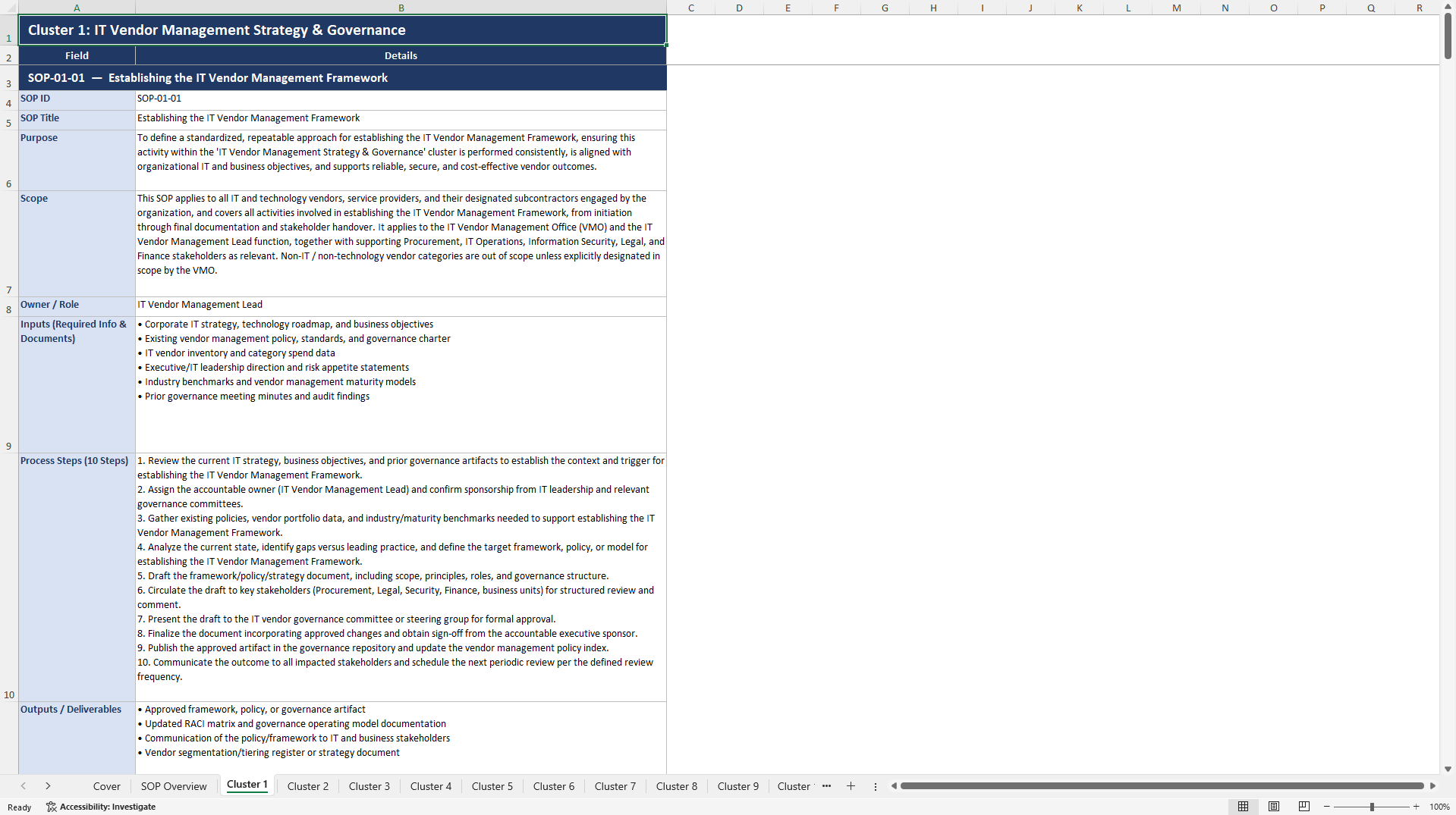 100+ IT Vendor Management SOPs (Excel template (XLSX)) Preview Image