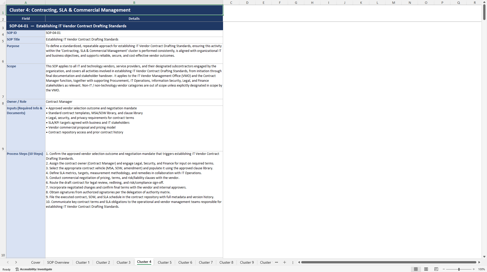 100+ IT Vendor Management SOPs (Excel template (XLSX)) Preview Image
