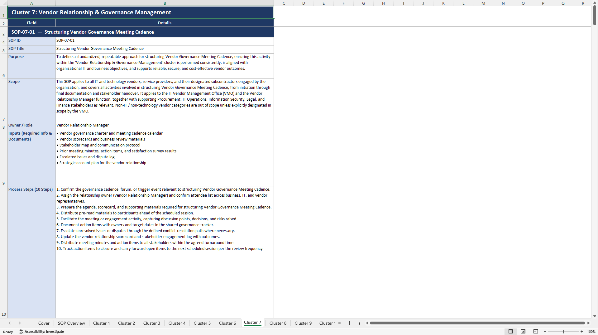 100+ IT Vendor Management SOPs (Excel template (XLSX)) Preview Image