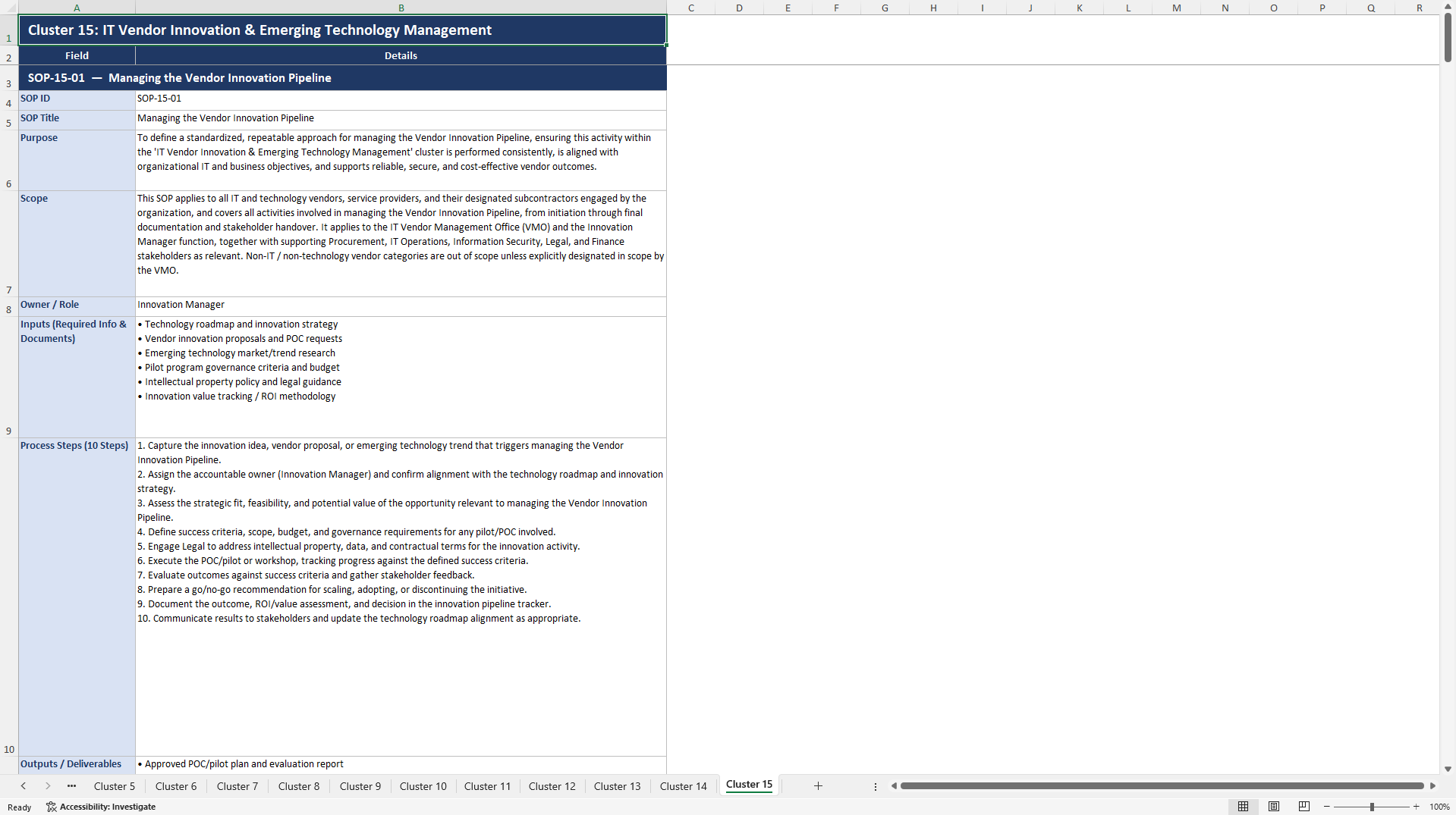 100+ IT Vendor Management SOPs (Excel template (XLSX)) Preview Image