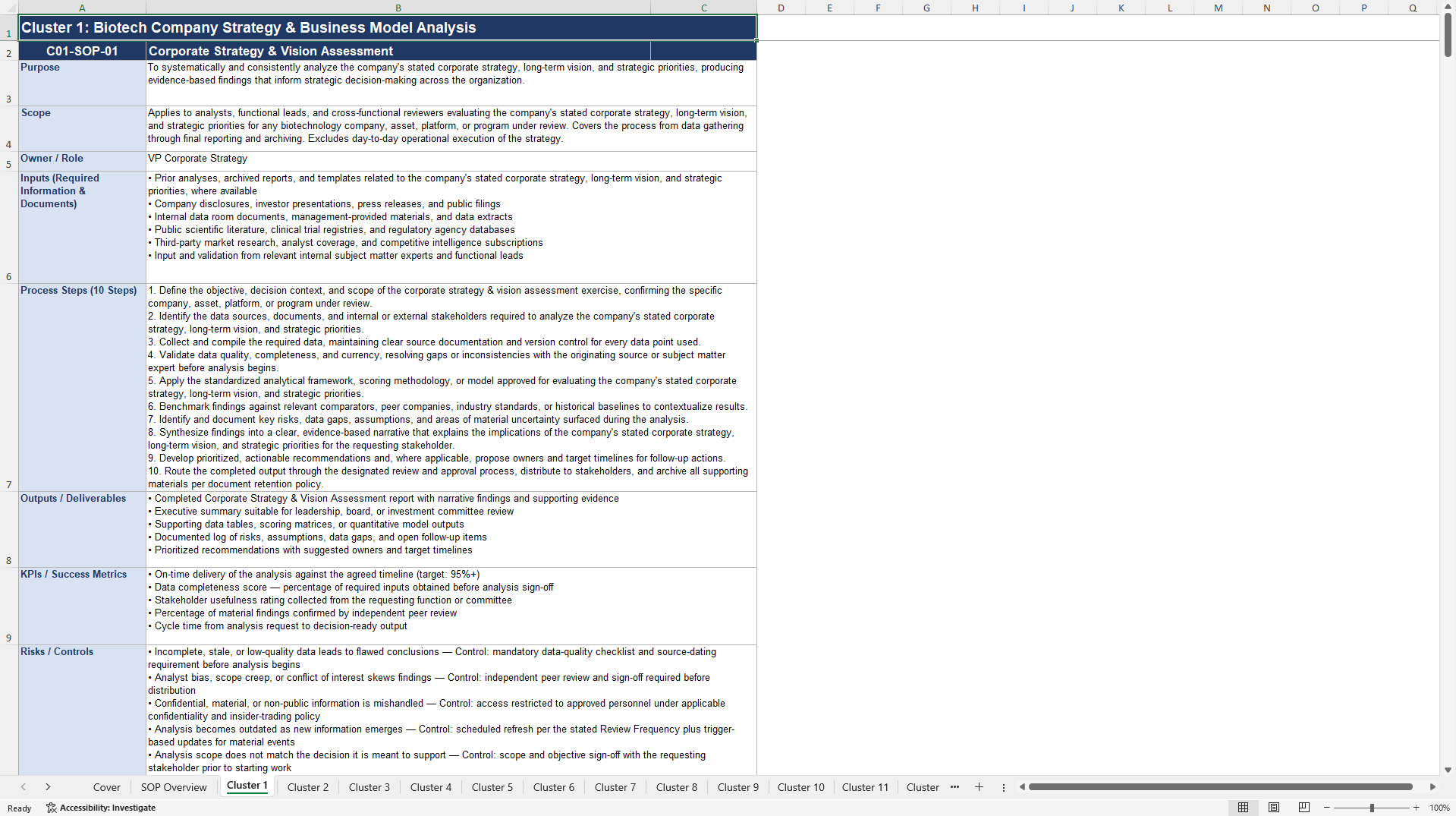 100+ BioTech Company Analysis SOPs (Excel template (XLSX)) Preview Image