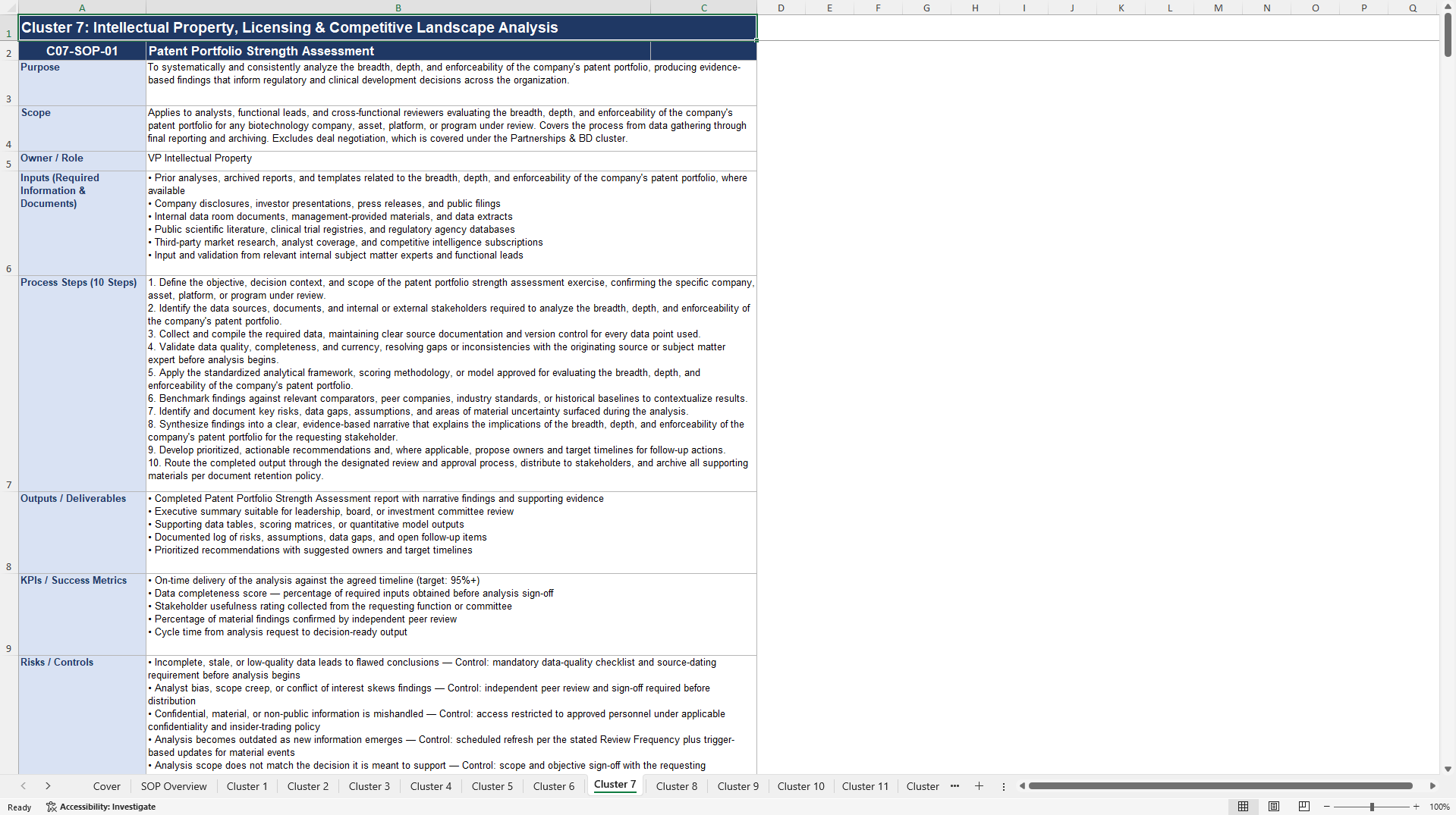 100+ BioTech Company Analysis SOPs (Excel template (XLSX)) Preview Image