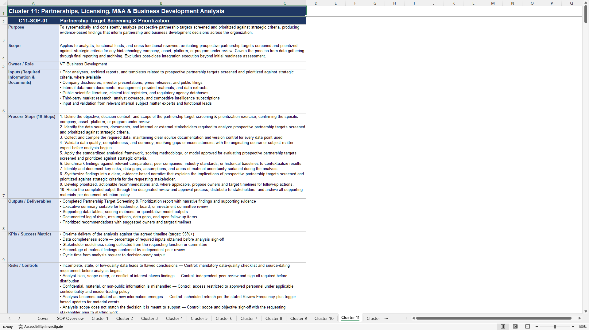 100+ BioTech Company Analysis SOPs (Excel template (XLSX)) Preview Image