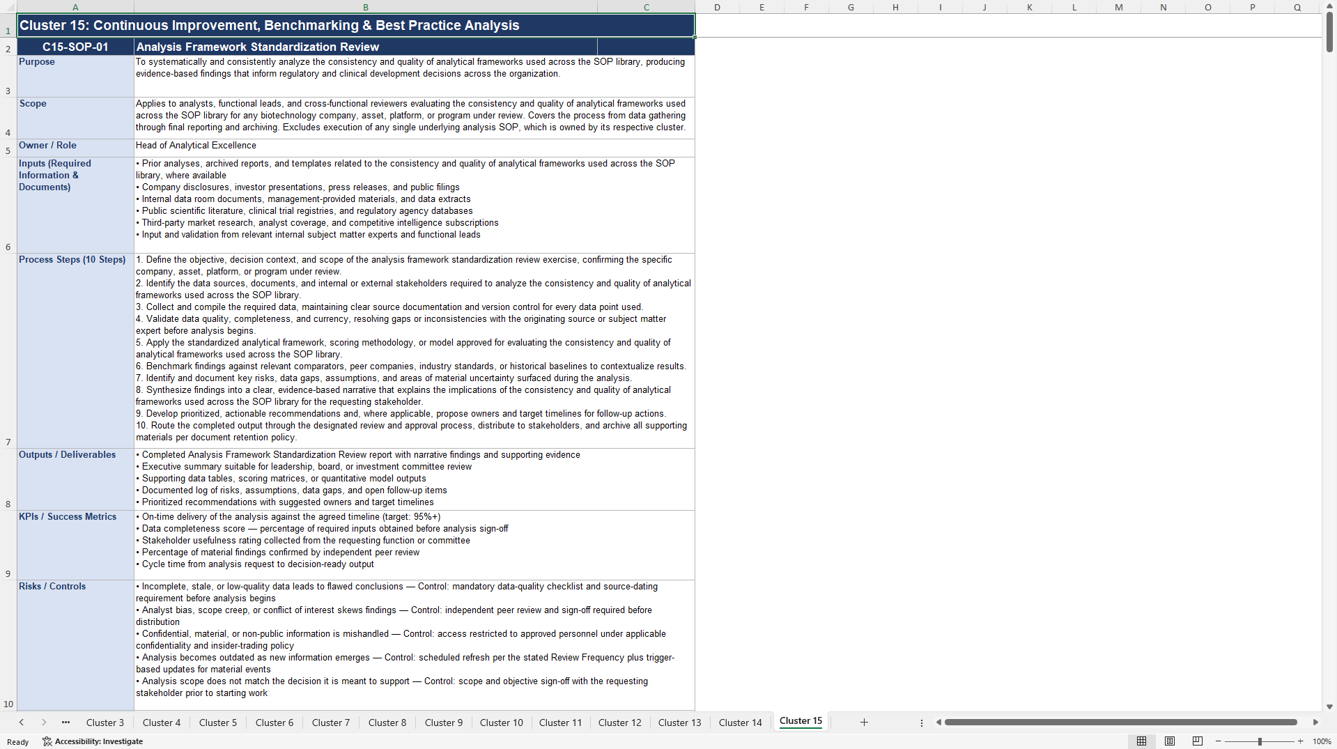 100+ BioTech Company Analysis SOPs (Excel template (XLSX)) Preview Image