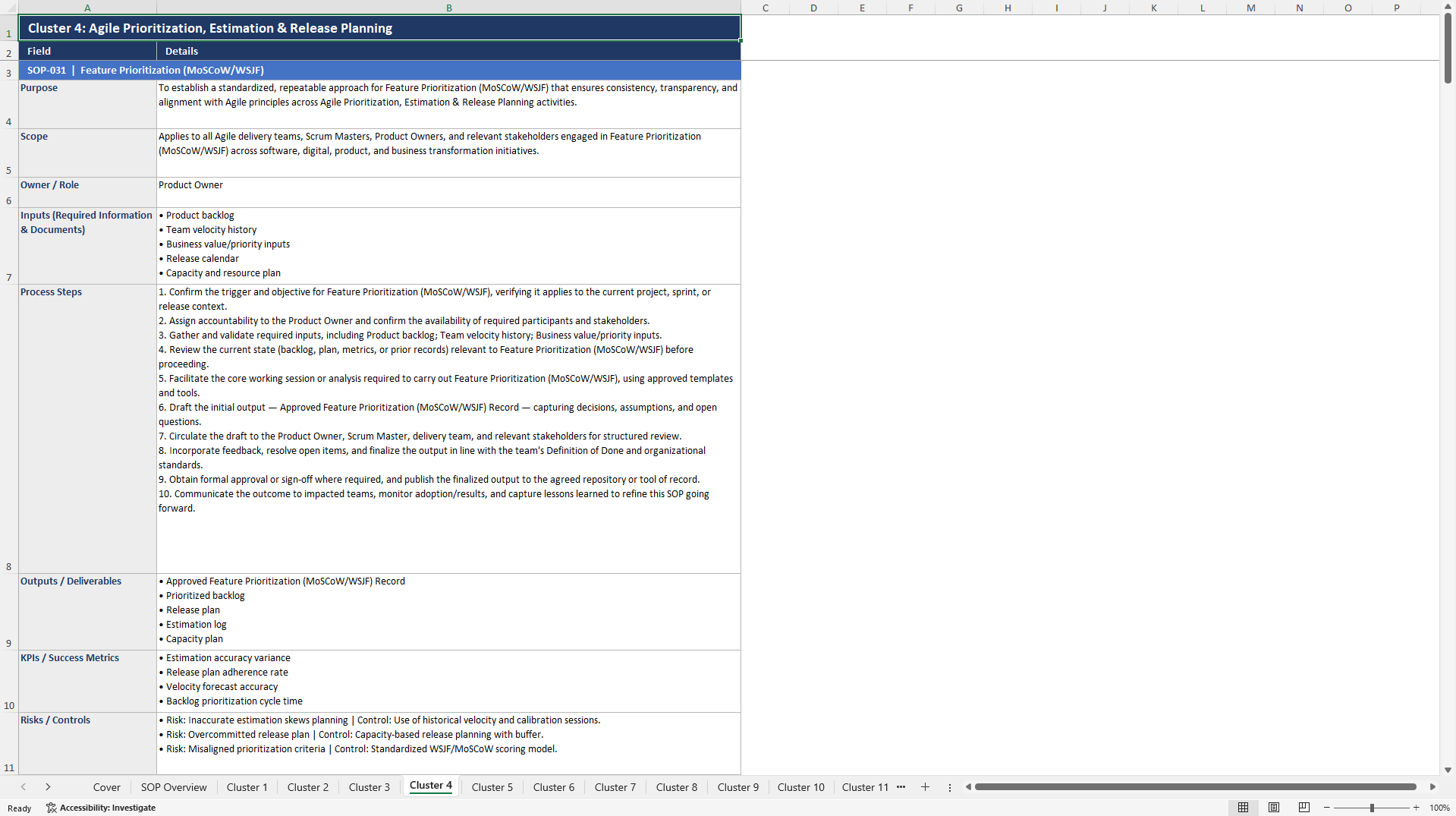 100+ Agile Project Management SOPs (Excel template (XLSX)) Preview Image