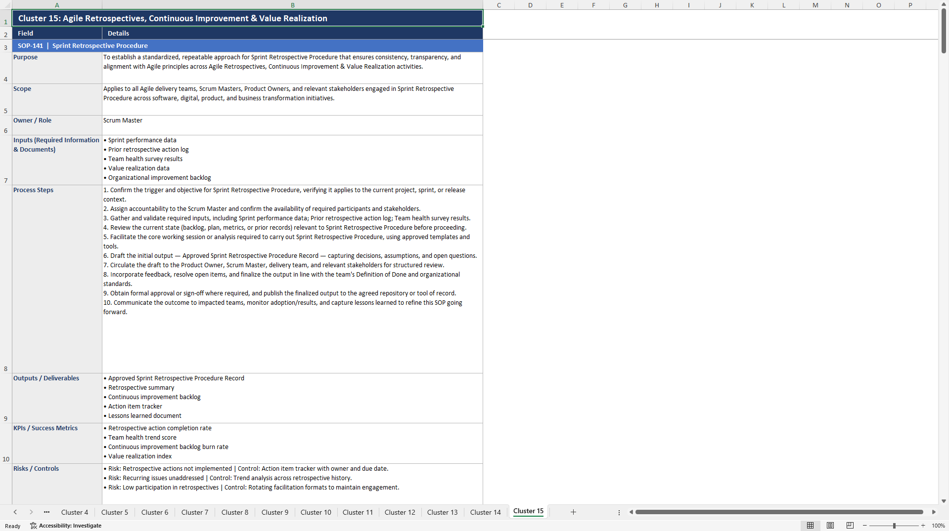 100+ Agile Project Management SOPs (Excel template (XLSX)) Preview Image