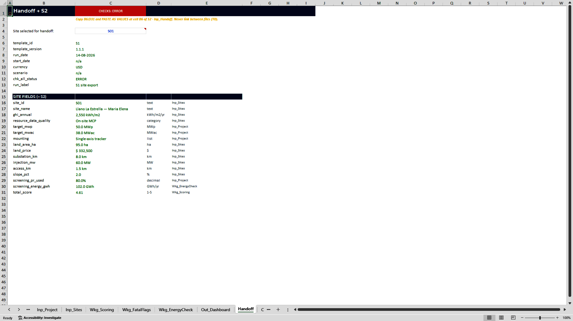Utility-Scale Solar Site Screening & Energy Yield Pack (Excel template (XLSX)) Preview Image