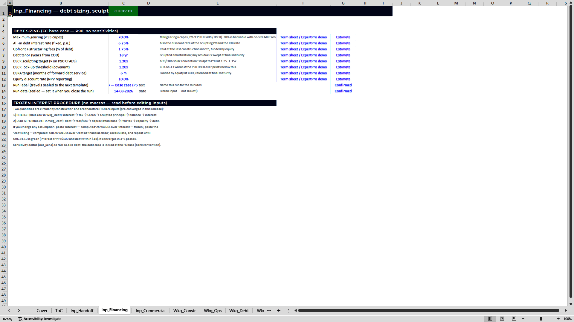 Solar Project Finance Model: P50/P90, PPA & Sculpted Debt (Excel template (XLSX)) Preview Image