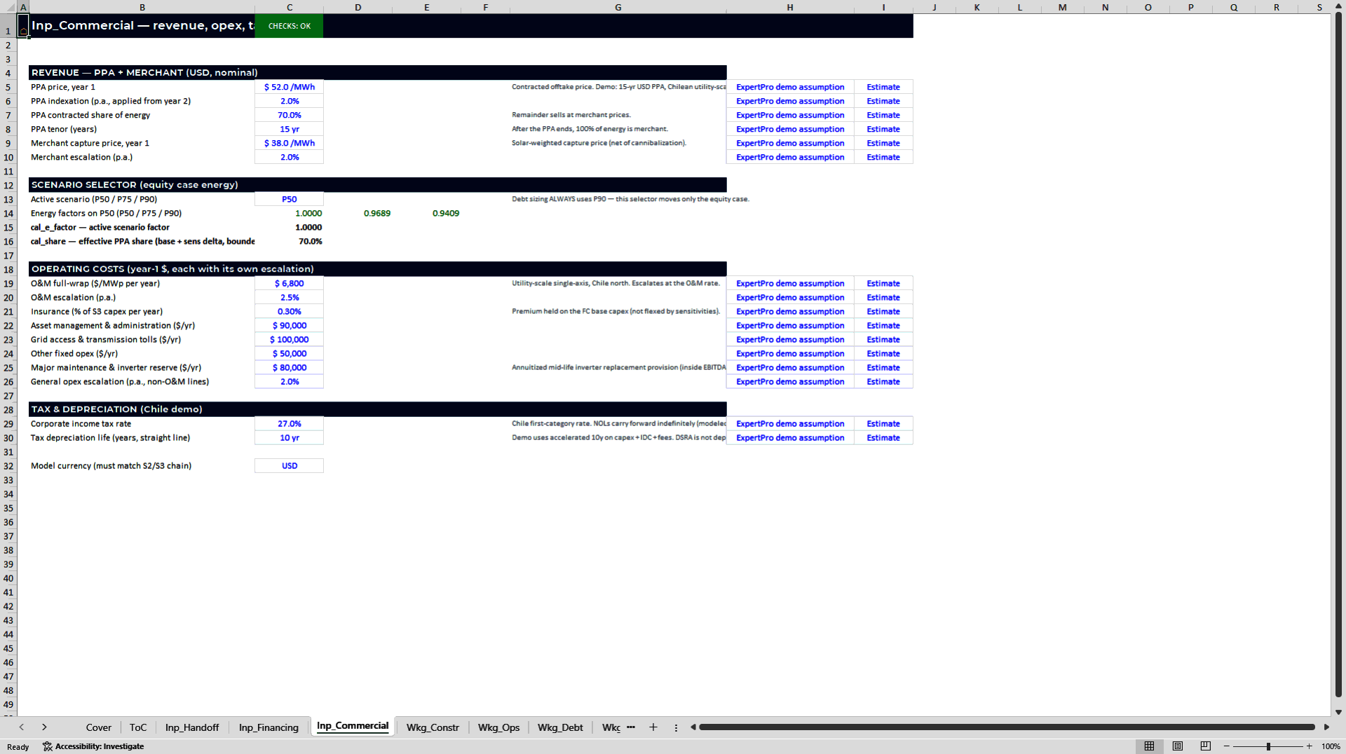 Solar Project Finance Model: P50/P90, PPA & Sculpted Debt (Excel template (XLSX)) Preview Image
