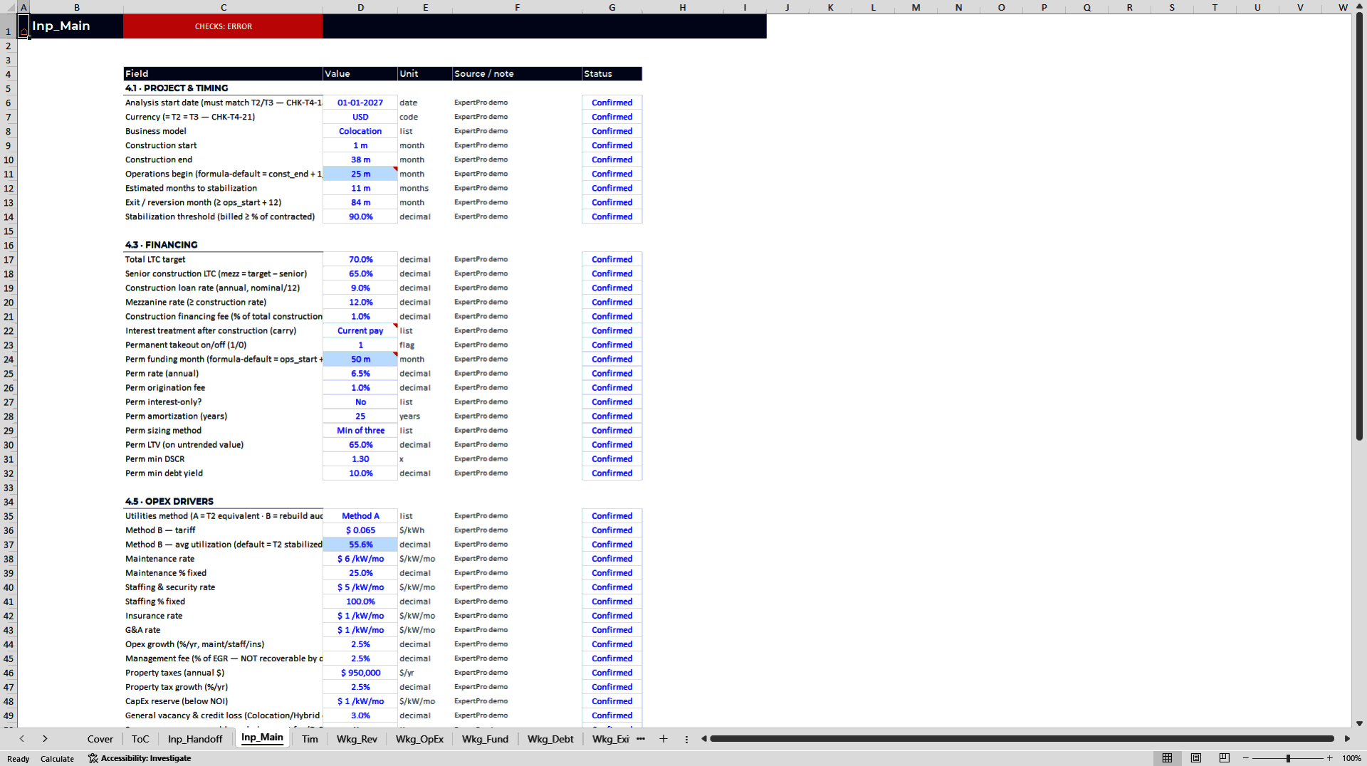 Data Center Project Finance Model: Sponsor, Equity & Lender (Excel template (XLSX)) Preview Image