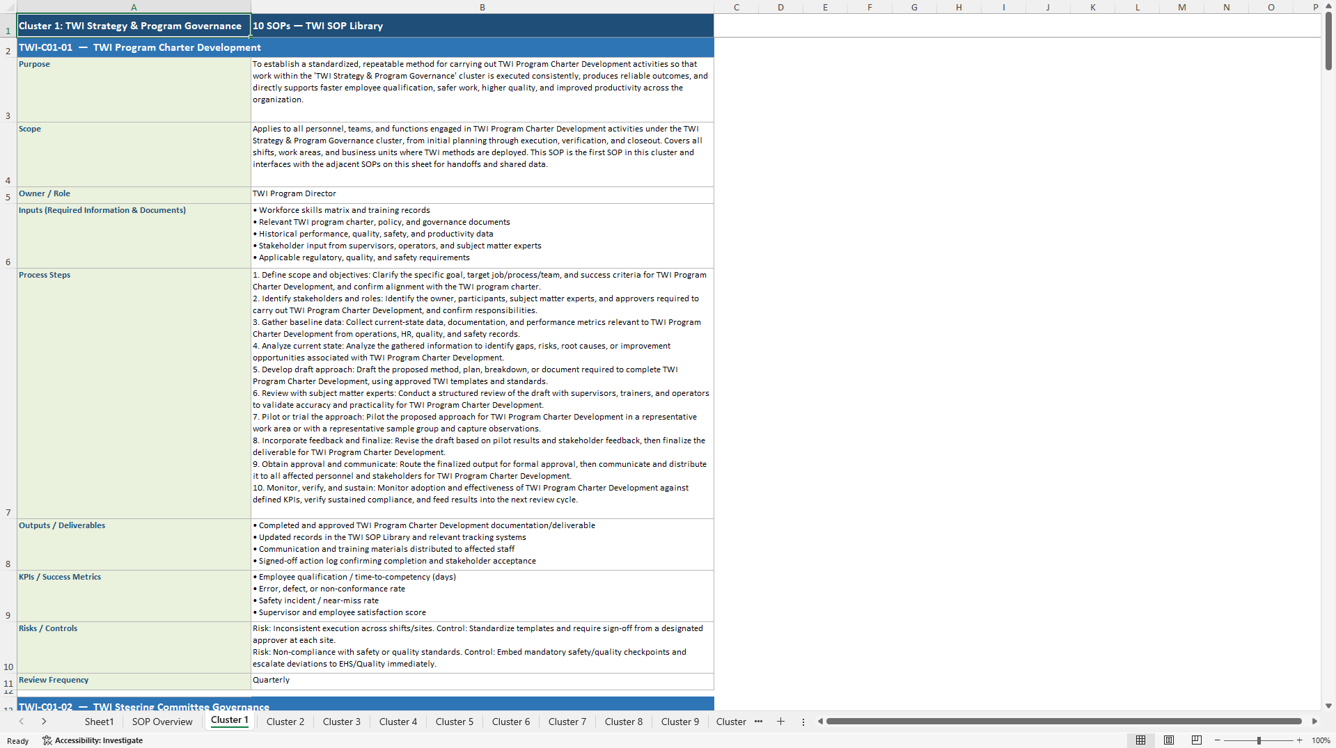100+ Training within Industry (TWI) SOPs (Excel template (XLSX)) Preview Image