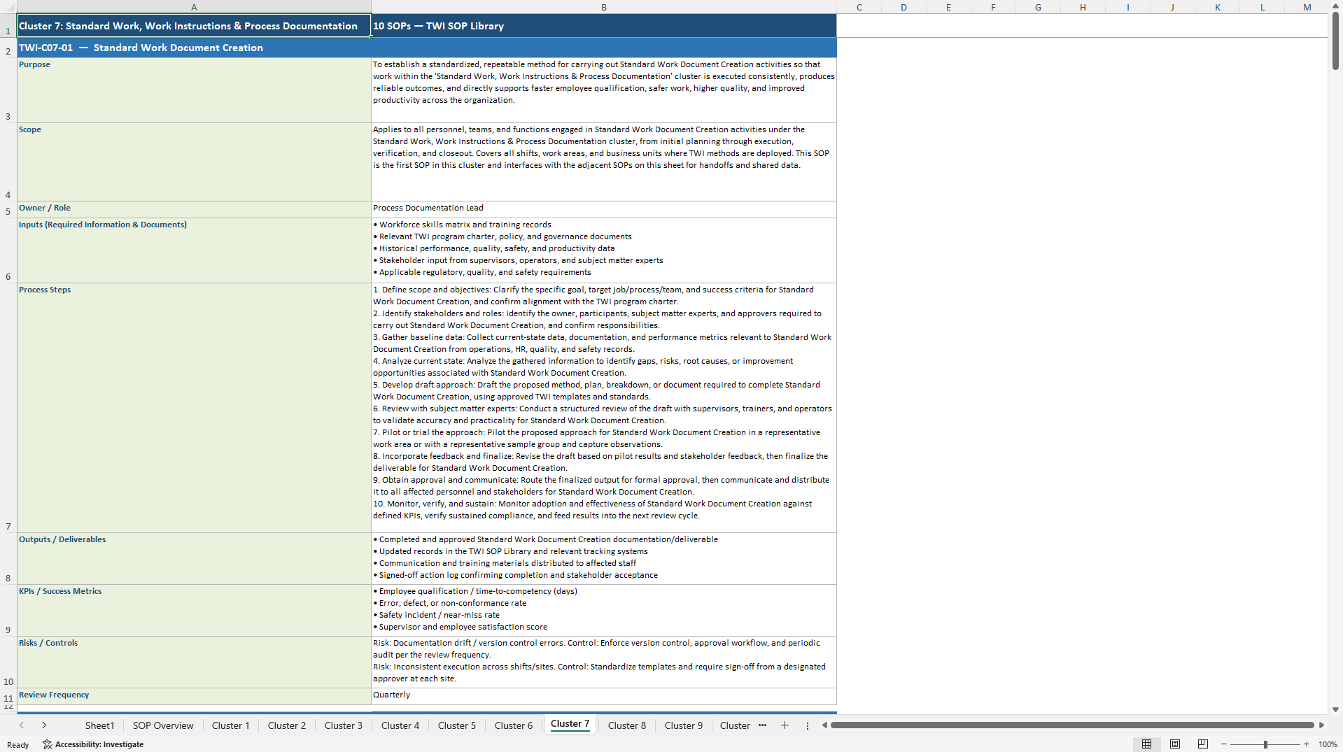 100+ Training within Industry (TWI) SOPs (Excel template (XLSX)) Preview Image