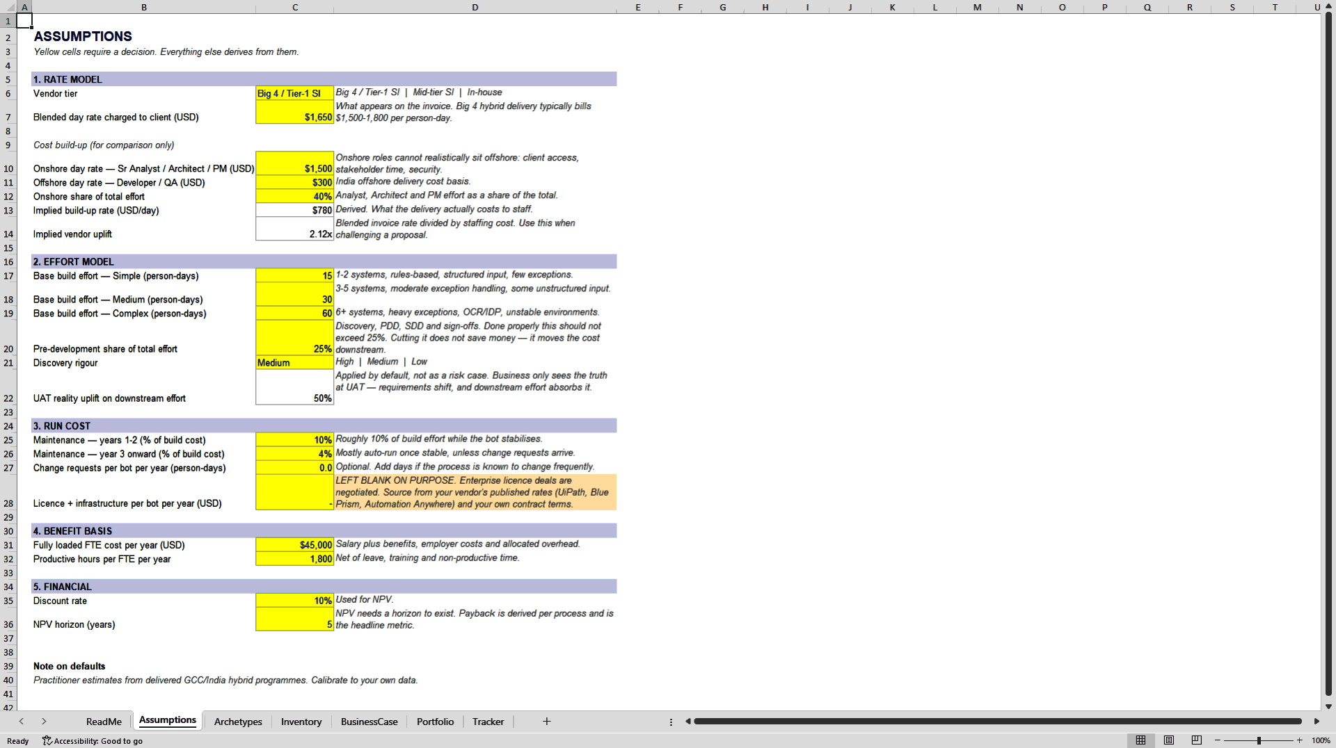 Intelligent Automation Business Case and Portfolio Model (Excel template (XLSX)) Preview Image