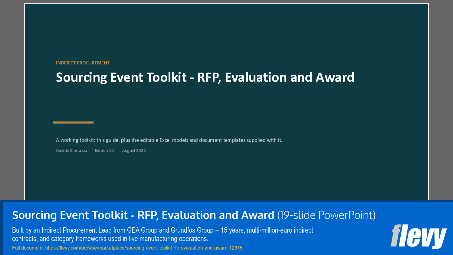 Sourcing Event Toolkit - RFP, Evaluation and Award (19-slide PPT PowerPoint presentation template (PPTX)) Preview Image