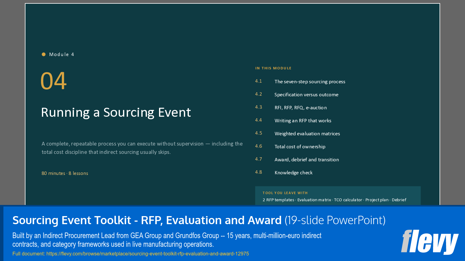Sourcing Event Toolkit - RFP, Evaluation and Award (19-slide PPT PowerPoint presentation template (PPTX)) Preview Image