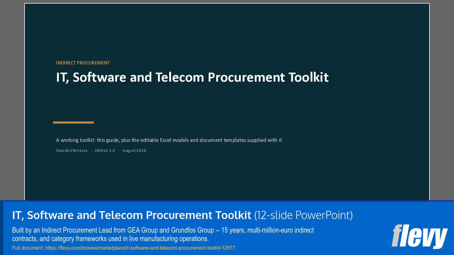 IT, Software and Telecom Procurement Toolkit (12-slide PPT PowerPoint presentation template (PPTX)) Preview Image