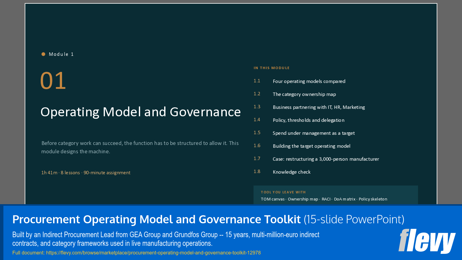 Procurement Operating Model and Governance Toolkit (15-slide PPT PowerPoint presentation template (PPTX)) Preview Image