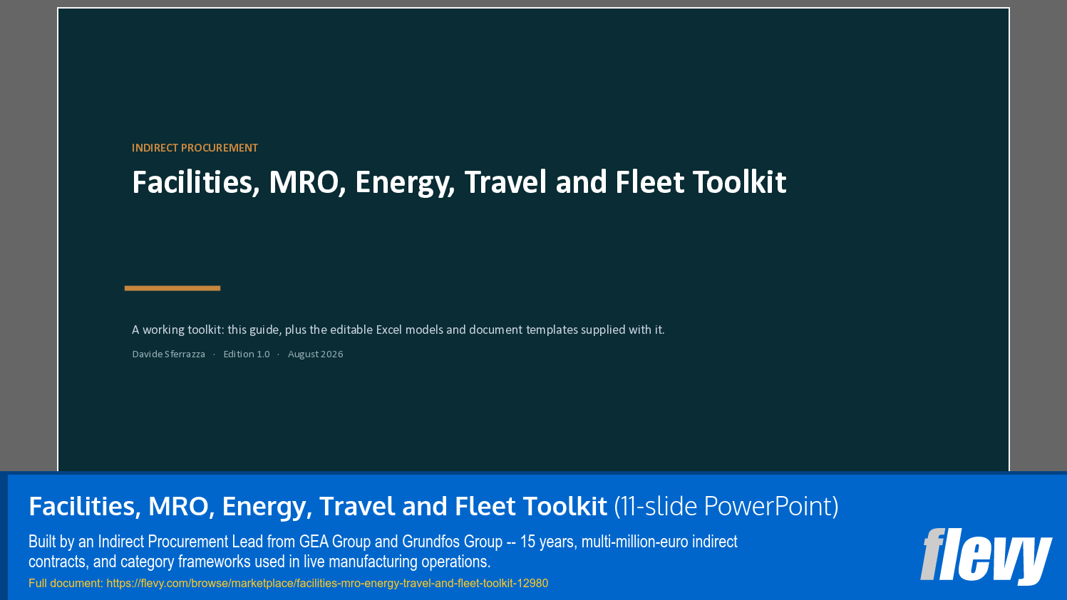 Facilities, MRO, Energy, Travel and Fleet Toolkit (11-slide PPT PowerPoint presentation template (PPTX)) Preview Image