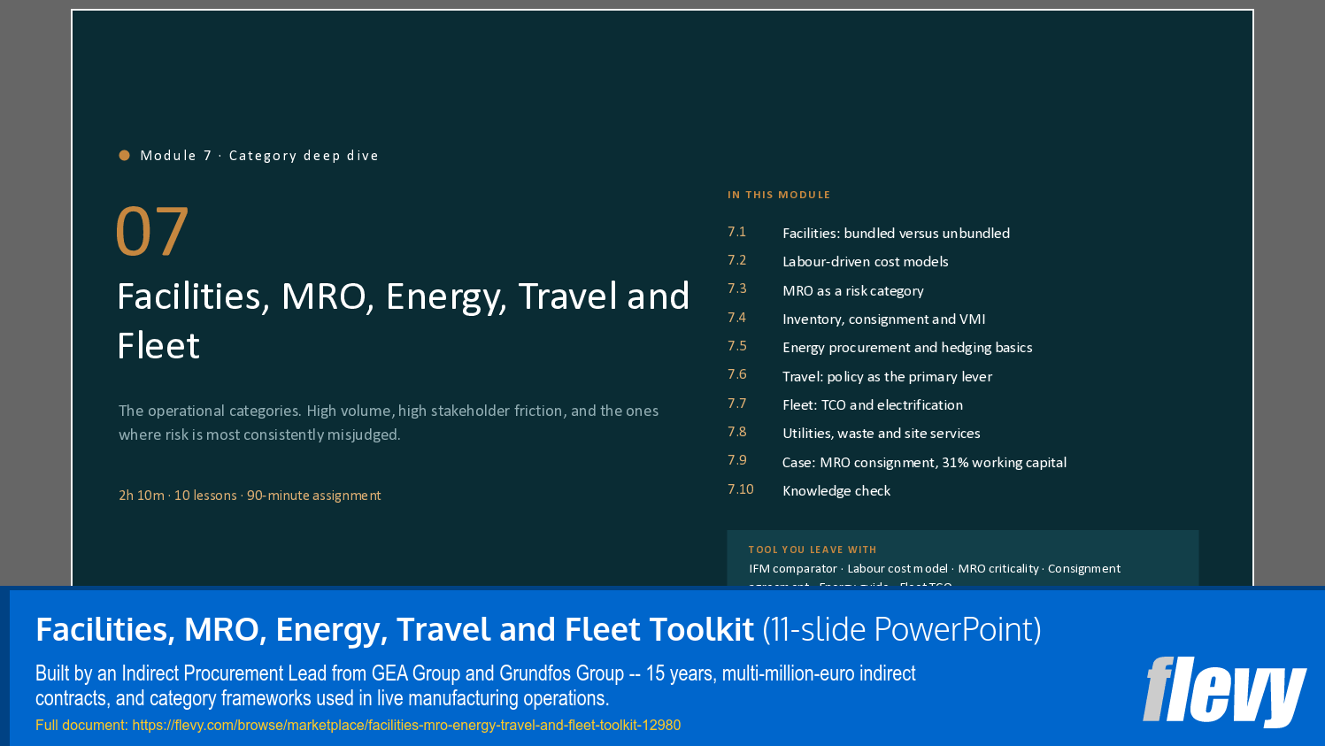 Facilities, MRO, Energy, Travel and Fleet Toolkit (11-slide PPT PowerPoint presentation template (PPTX)) Preview Image