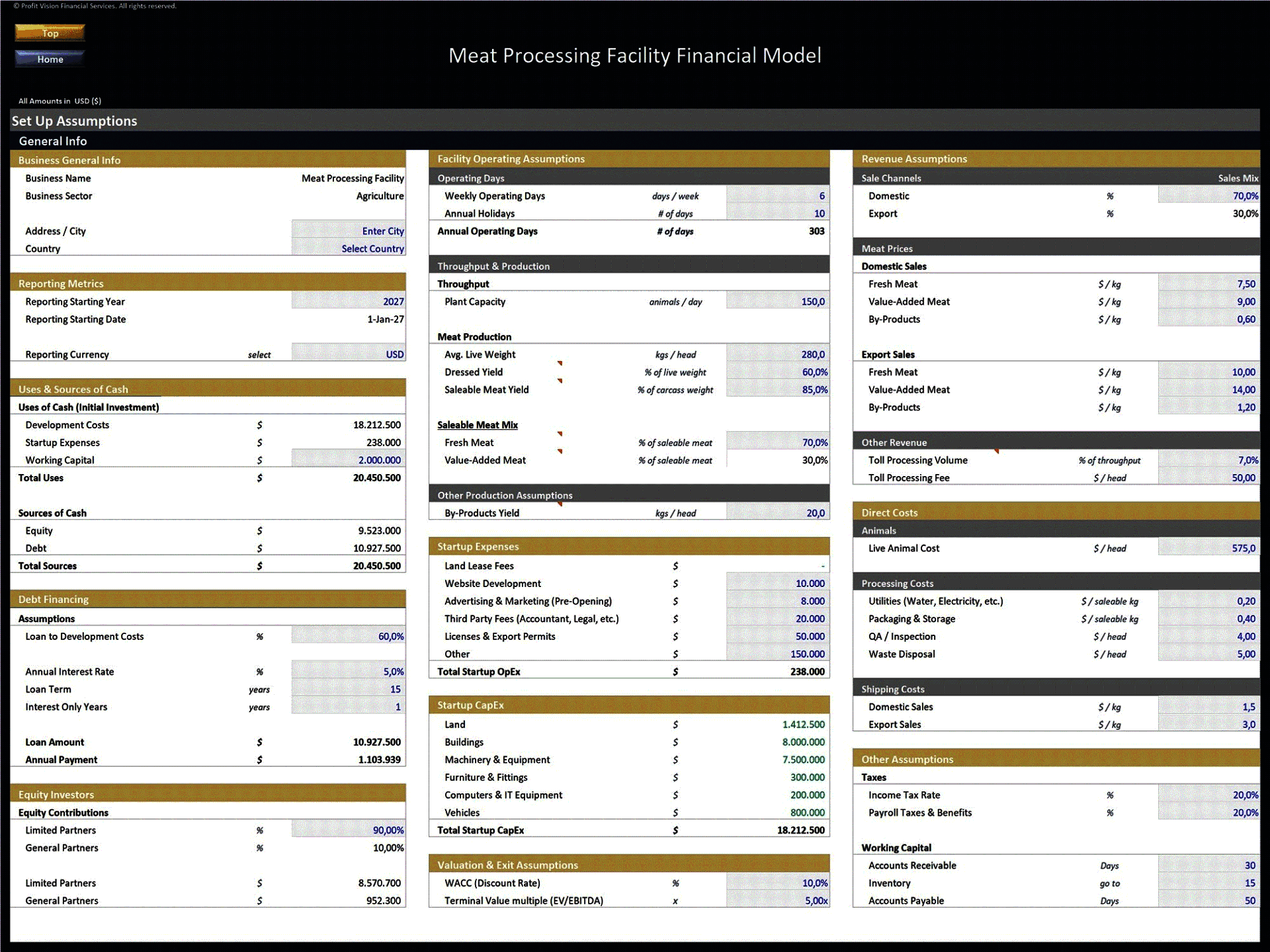 Meat Processing Facility – 10 Year Financial Model (Excel template (XLSX)) Preview Image