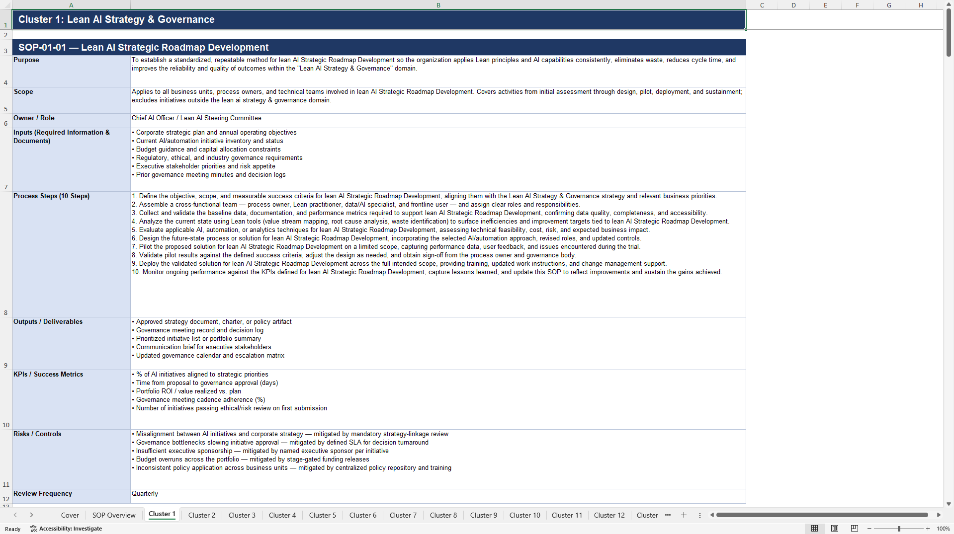 100+ Lean AI SOPs (Excel template (XLSX)) Preview Image