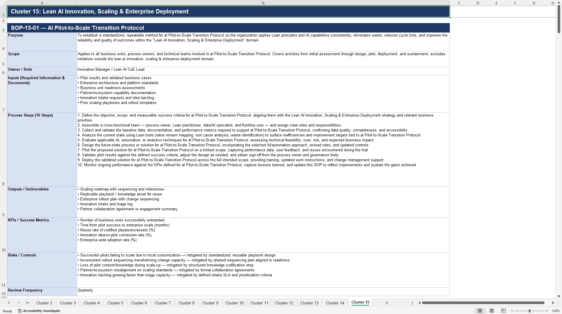 100+ Lean AI SOPs (Excel template (XLSX)) Preview Image
