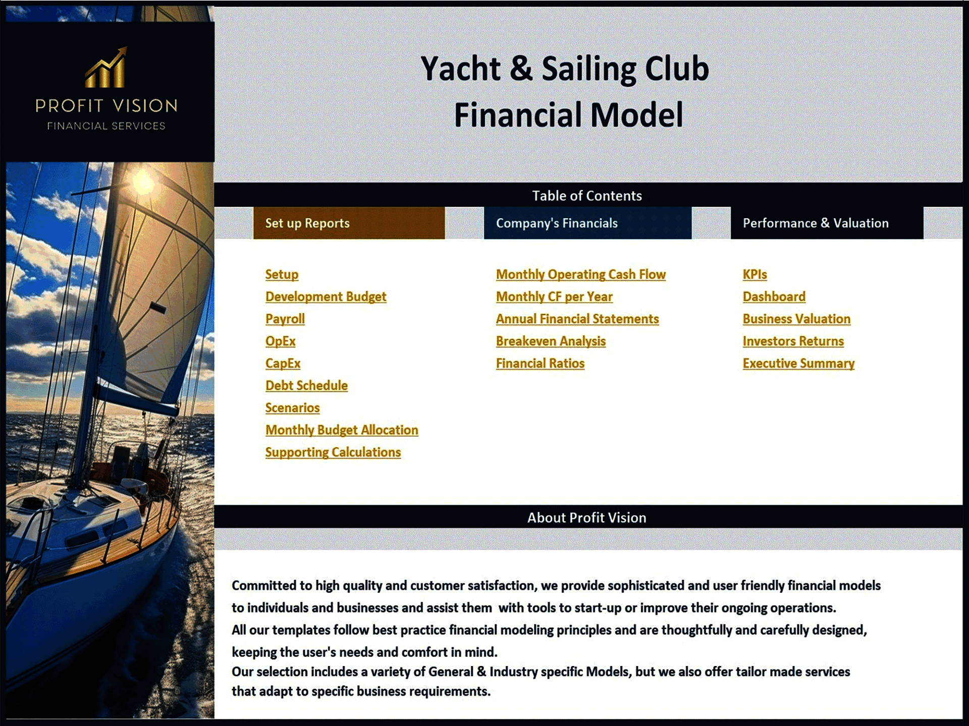 Yacht & Sailing Club – 10 Year Financial Model (Excel template (XLSX)) Preview Image