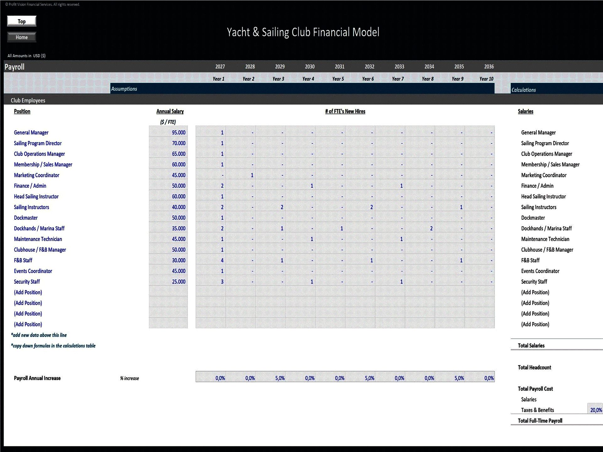 Yacht & Sailing Club – 10 Year Financial Model (Excel template (XLSX)) Preview Image