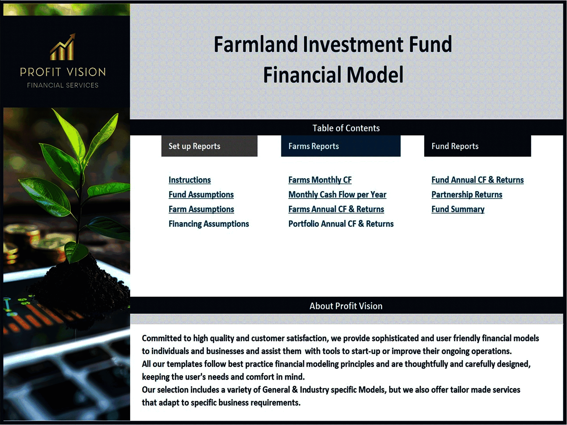 Farmland Investment Fund – 10 Year Financial Model (Excel template (XLSX)) Preview Image