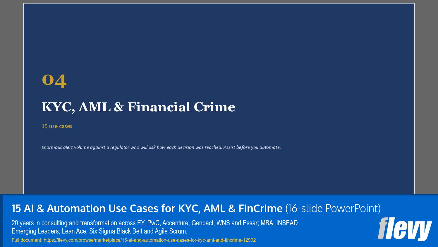 15 AI & Automation Use Cases for KYC, AML & FinCrime (16-slide PPT PowerPoint presentation template (PPTX)) Preview Image