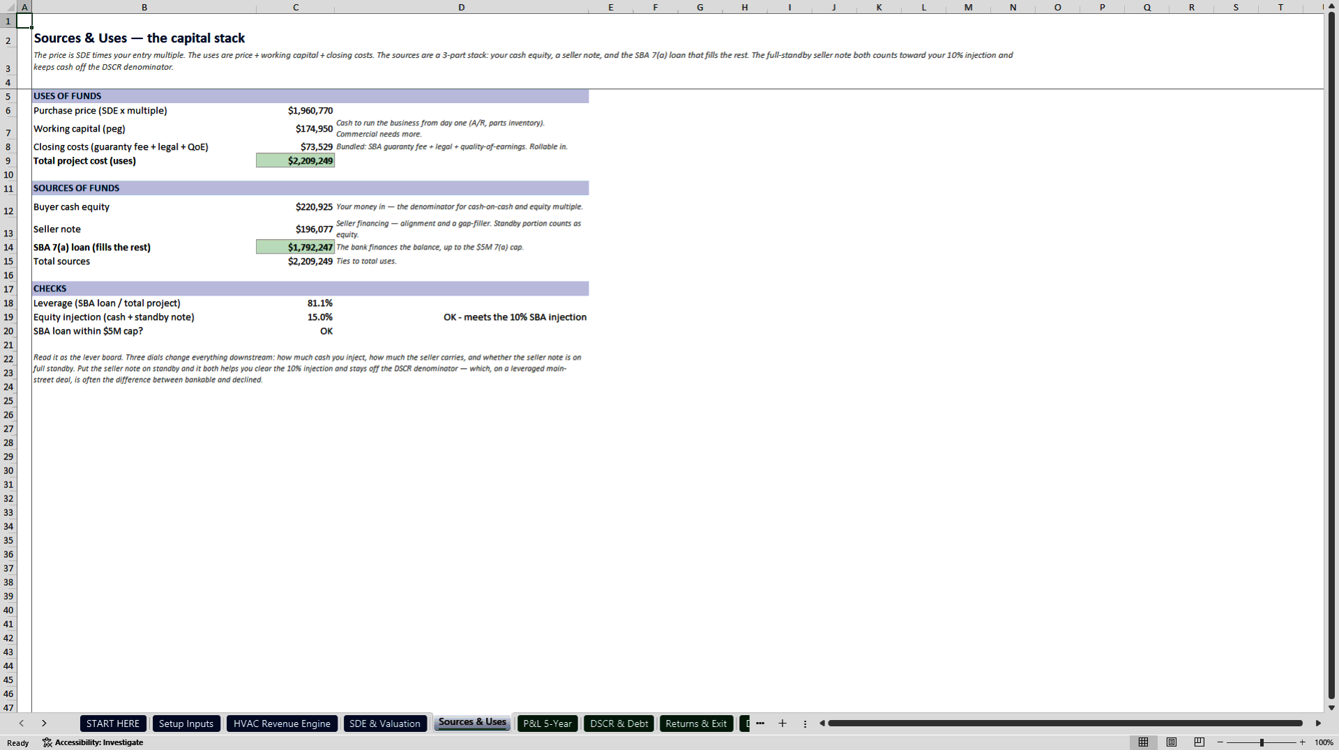 HVAC and Home Services Acquisition and Underwriting Model (Excel template (XLSX)) Preview Image