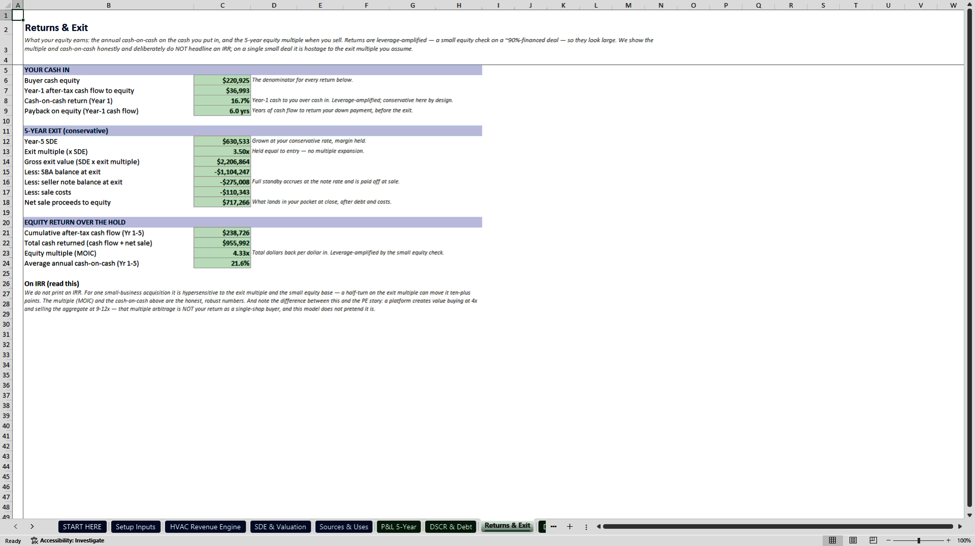 HVAC and Home Services Acquisition and Underwriting Model (Excel template (XLSX)) Preview Image
