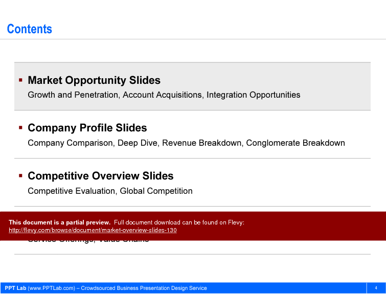 This is a partial preview of Market Overview Slides (27-slide PowerPoint presentation (PPT)). Full document is 27 slides. 