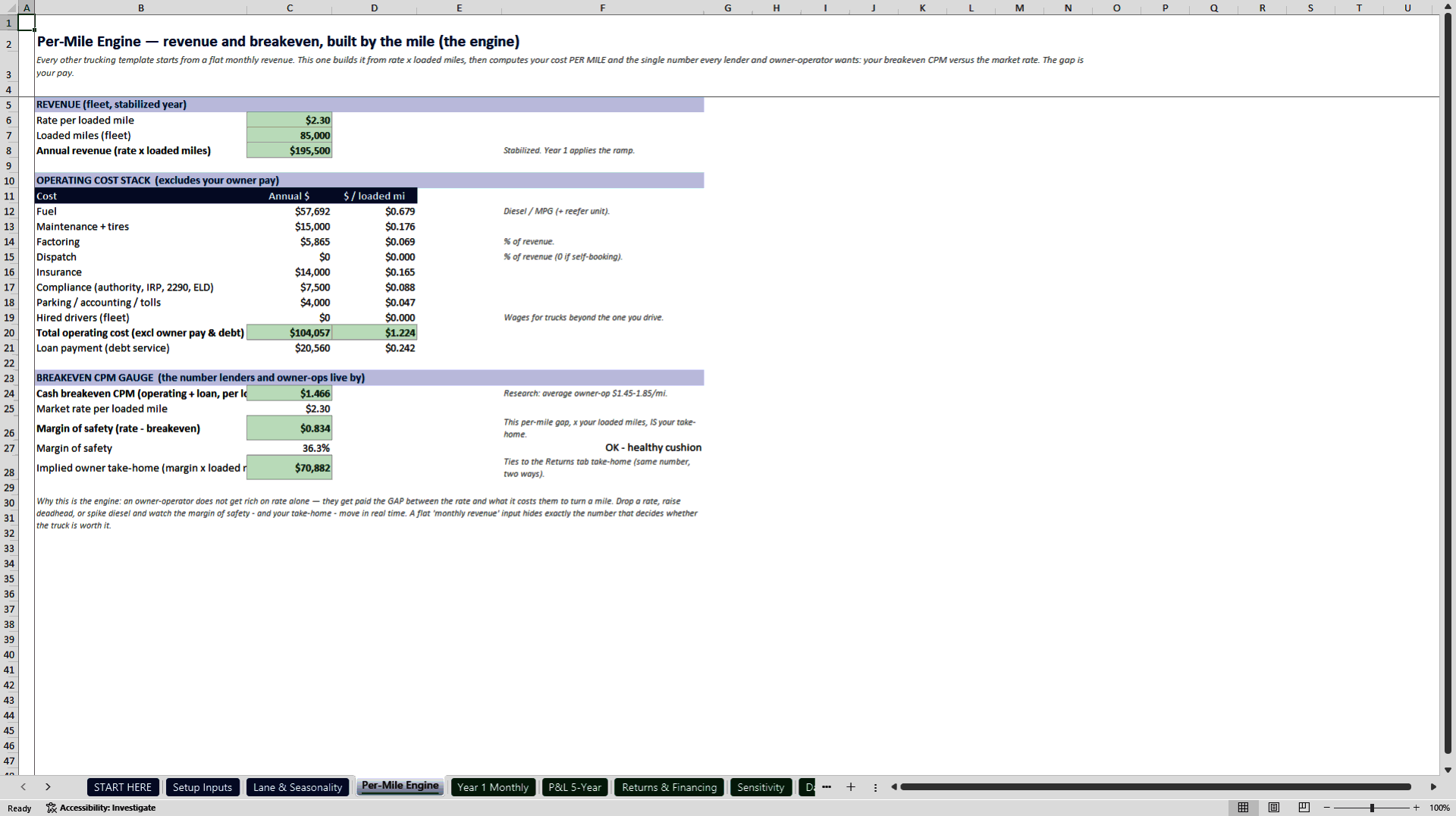 Trucking Owner-Operator and Small Fleet Financial Model (Excel template (XLSX)) Preview Image