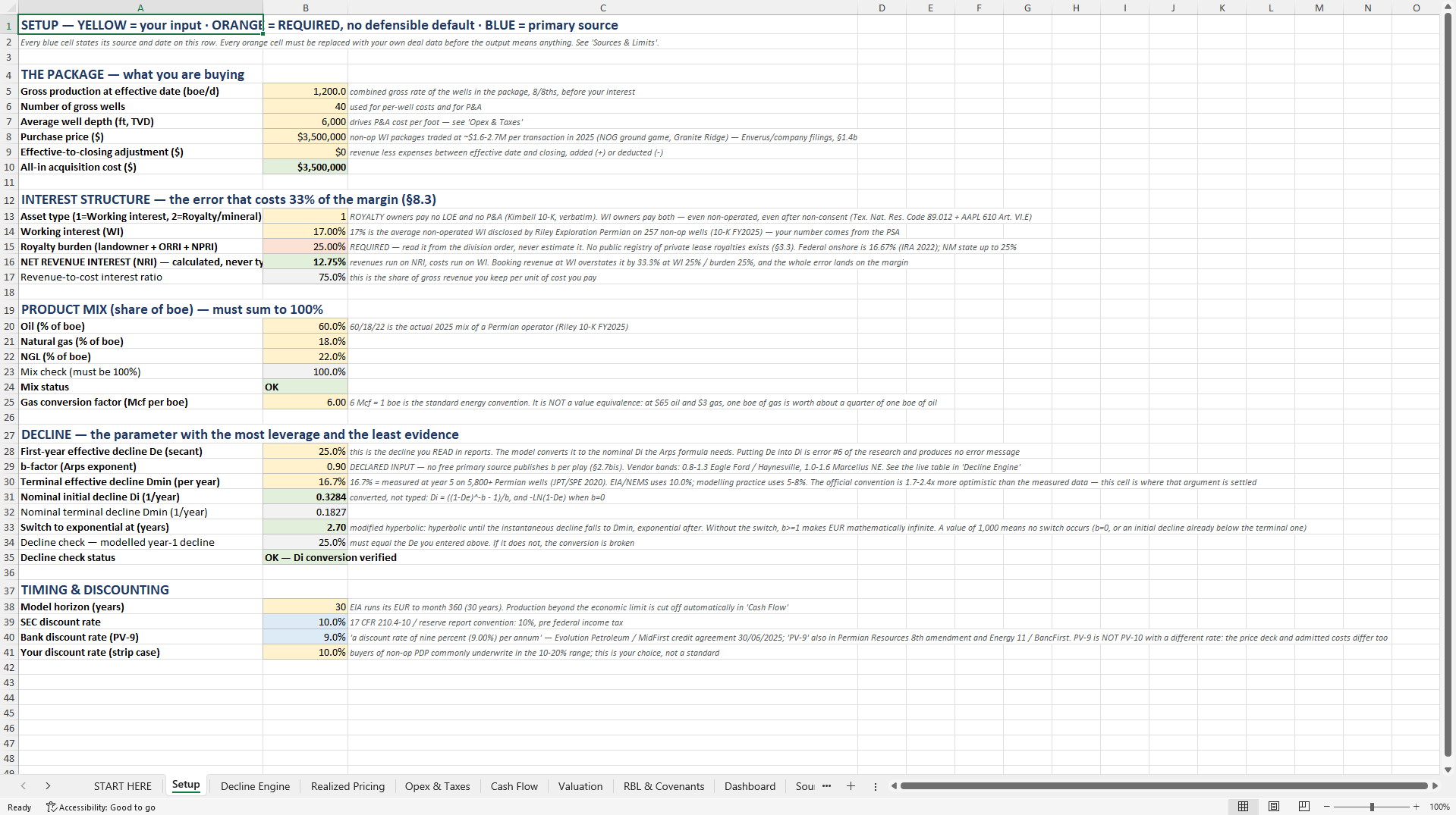 PDP Oil & Gas Acquisition & RBL Underwriting Model (Excel template (XLSX)) Preview Image