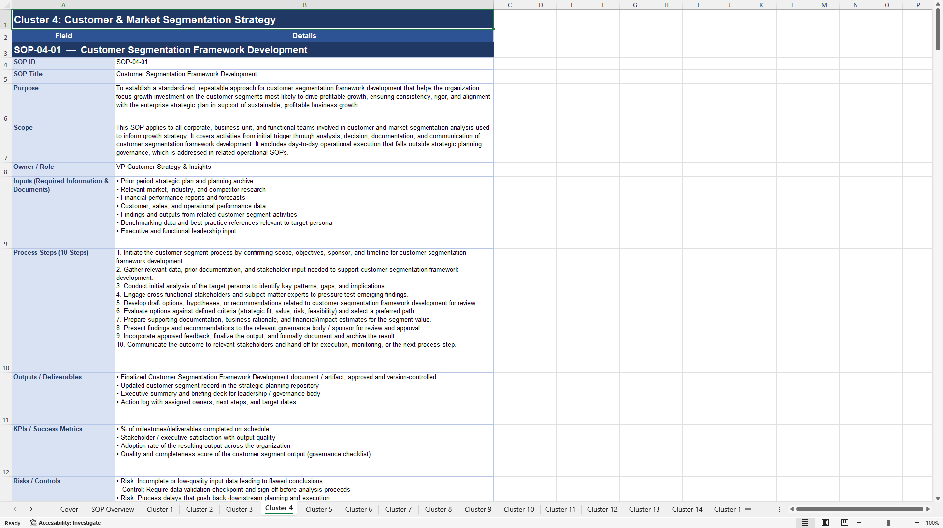 100+ Strategic Planning for Business Growth SOPs (Excel template (XLSX)) Preview Image