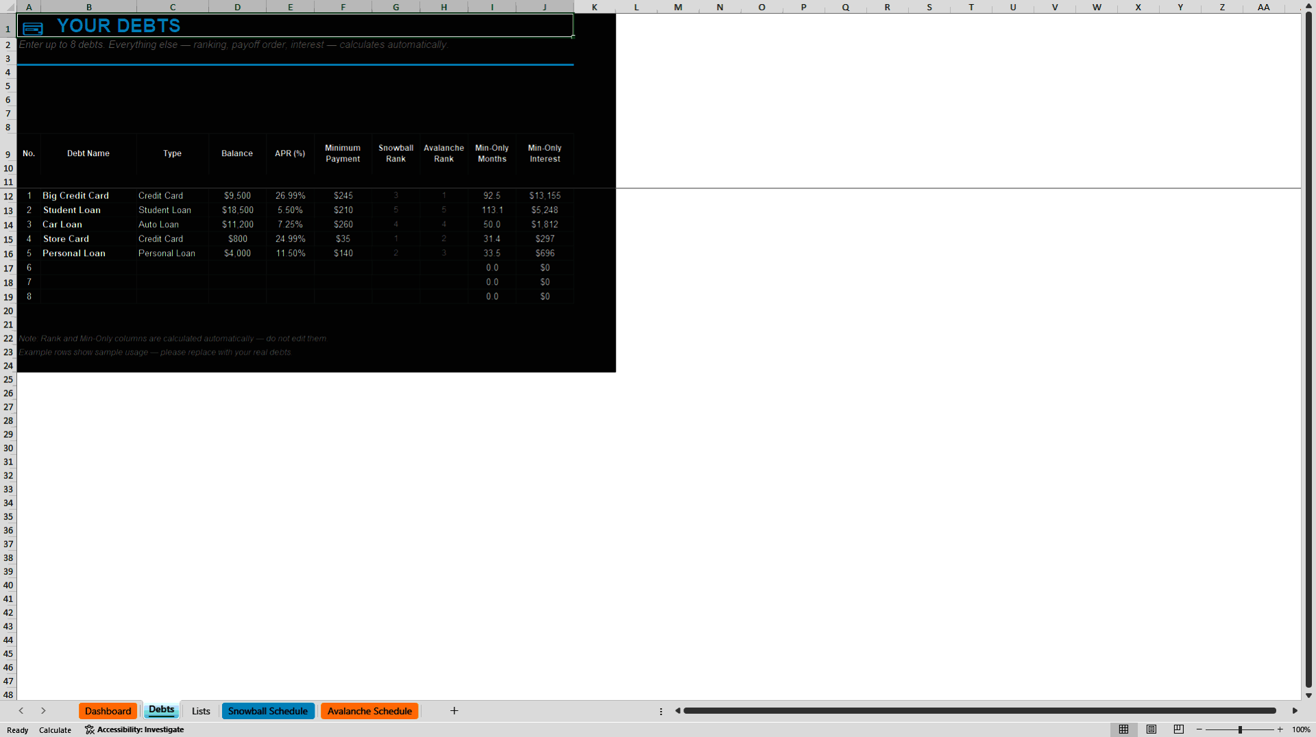 Debt Payoff Dashboard (Excel template (XLSX)) Preview Image