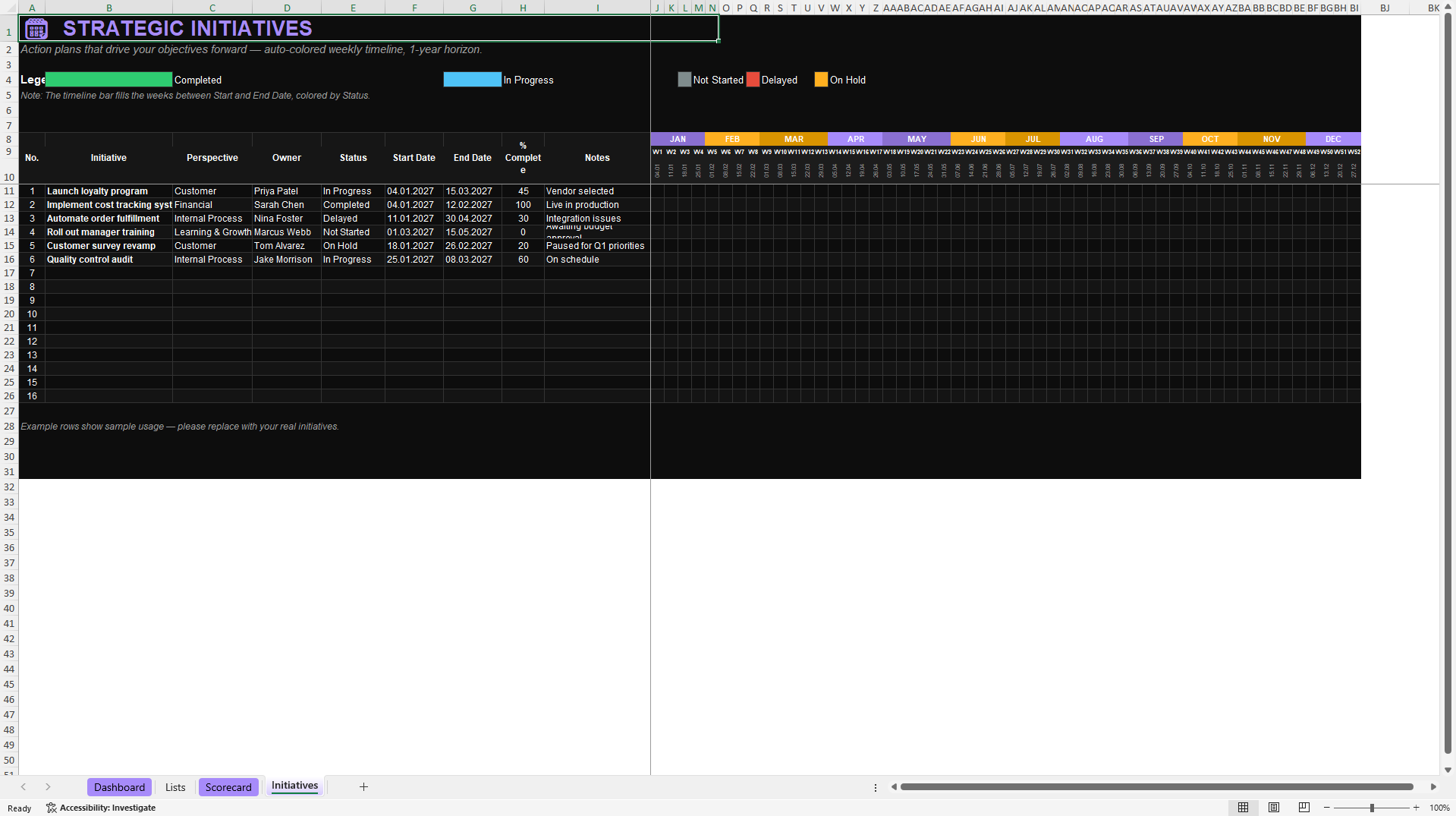 Balanced Scorecard Dashboard (Excel template (XLSX)) Preview Image