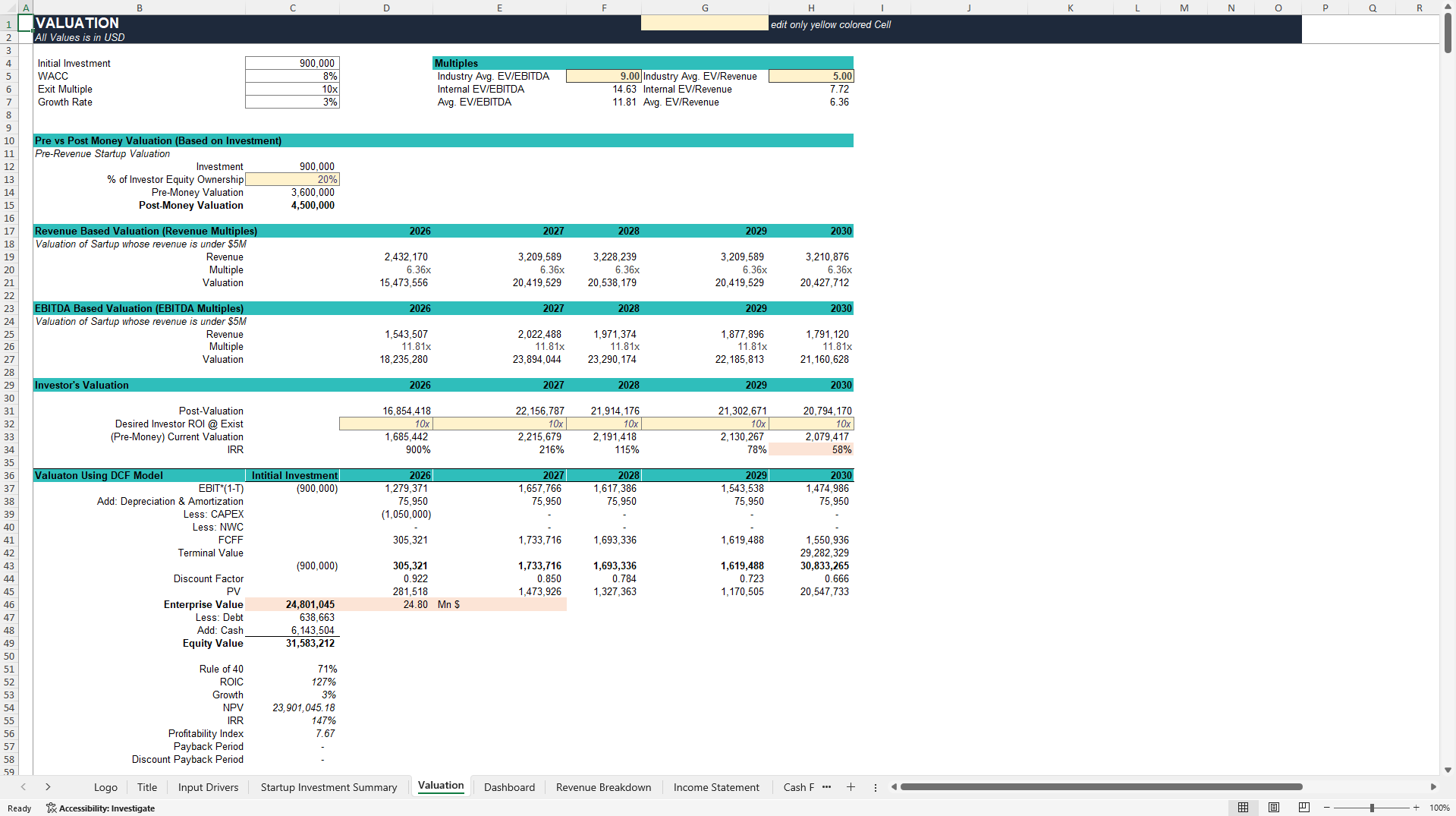 Tennis Club Financial Projection Model (Excel template (XLSX)) Preview Image