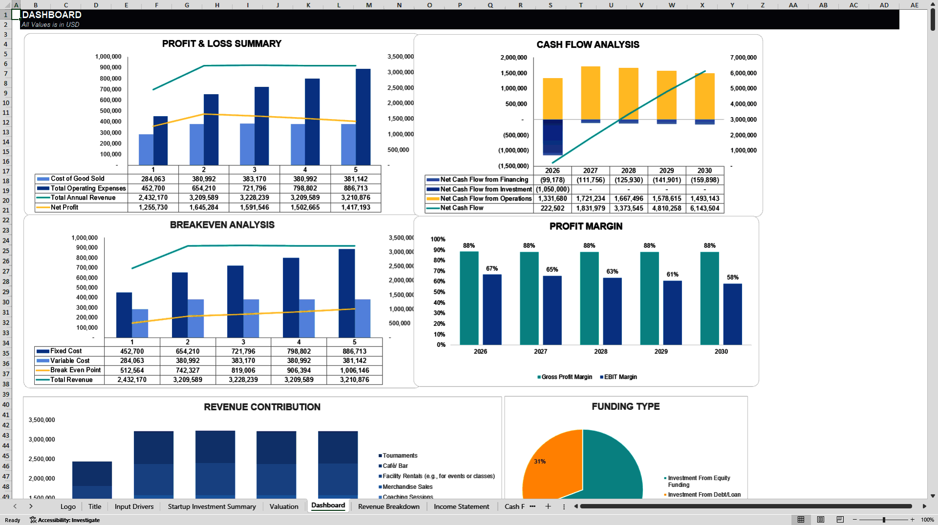 Tennis Club Financial Projection Model (Excel template (XLSX)) Preview Image