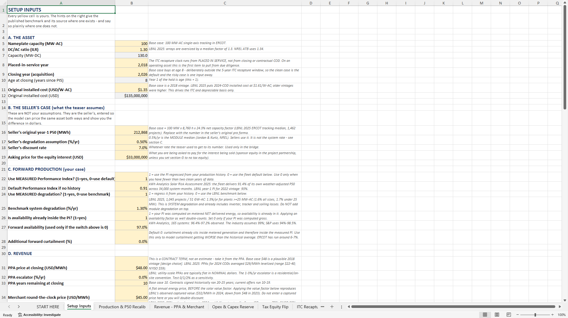 Operating Solar Asset Acquisition & Tax Equity Flip Model (Excel template (XLSX)) Preview Image