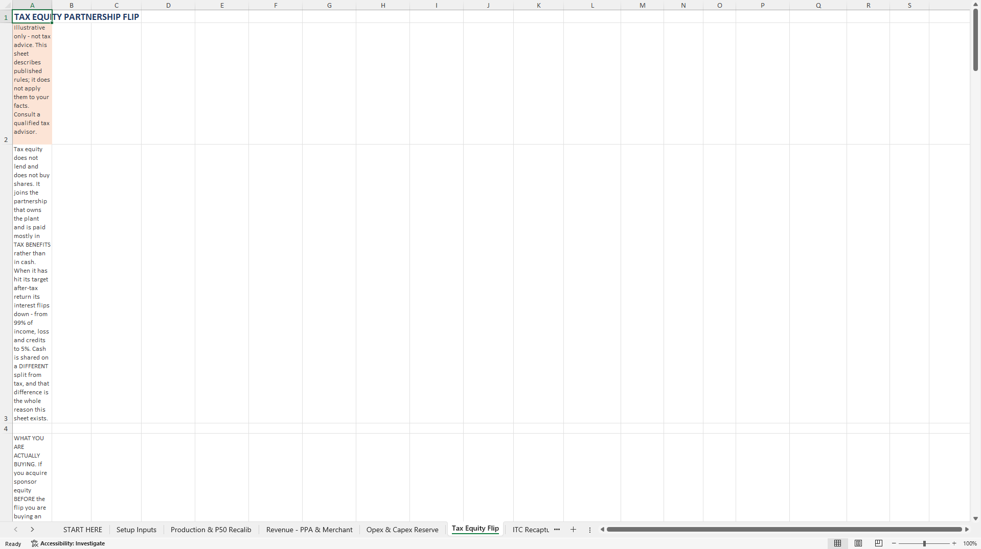 Operating Solar Asset Acquisition & Tax Equity Flip Model (Excel template (XLSX)) Preview Image